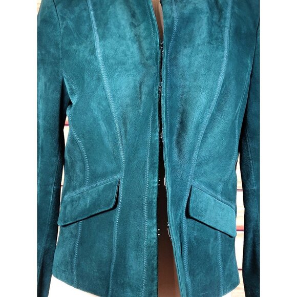Classiques Entier Emerald Green Suede Mandarin Collar Jacket - Picture 8 of 9
